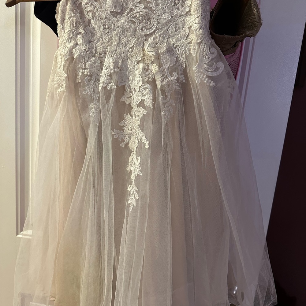 David's Bridal Cream Lace Kids Dress